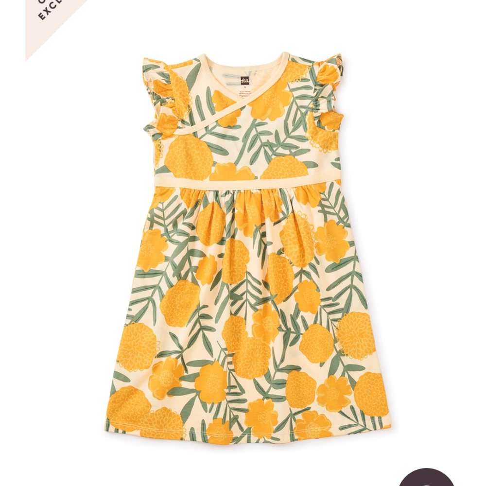 Tea Collection Wrap Neck Marigold Delight Yellow Floral Midi Dress cotton - Picture 12 of 12